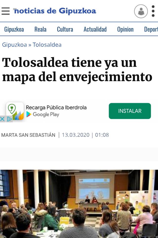 Tolosaldea tiene ya un mapa del envejecimient. Noticias de Gipuzkoa. Marzo 2020